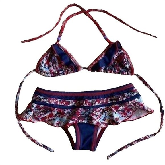 NWT Submarine Blue 4 Girls Mini Print Floral Blue Bikini Top & Bottom 114812